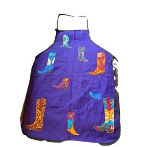 Purple Cowboy Boots Motif  Apron With Ties And Pocket.
